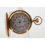 14ct gold cased mid-size full hunter pocket watch by Waltham circa 1892. The multi coloured enamel