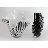 Two glass pieces by MIHAI TOPESCU (Romania 20th / 21st C) One cylindrical black glass vase with