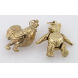 Two 9ct Gold Charms Cockerel and a Bear weight 9.1g