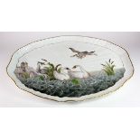 Meissen. A large Meissen serving platter / plate, with embossed swan and heron, Meissen mark to