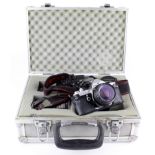 Pentax MX camera, with four lenses, including Asahi 50mm & 135mm & Tamron 70mm, all contained in a