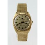 Gents 14ct cased Seth Thomas automatic wristwatch, the gilt dial with gilt baton markers and day/