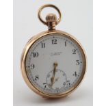 Gents 9ct cased open face pocket watch by Benson, Hallmarked Birmingham 1929. The white dial with