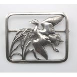 Silver Georg Jensen rectangular brooch (no. 300), depicting a duck in flight, makers marks stamped