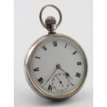 Gents Silver open face pocket watch. Hallmarked Birmingham 1918. The white dial with roman