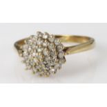 9ct Gold Diamond Cluster Ring size I weight 1.9g