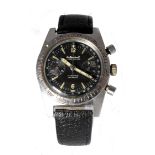 Gents Le Cheminant Master Mariner chronograph stainless steel cased wristwatch. The black dial
