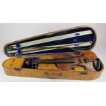 Violin. An unnamed 19th Century violin, back length 14 inches approx. (including button), together