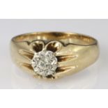 9ct yellow gold ring with 0.13ct diamond gypsy set, finger size S, weight 6.0g