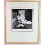 Jayne Mansfield, 12 x 12" photo of her in negligee with strip, taken from the original negative,