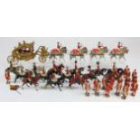 Britains. A collection of Britains lead toys, relating to the coronation, including coach, guards on