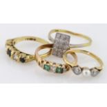18ct Gold and yellow metal Diamond set Rings (4) weight 10.0g