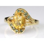 9ct Gold Citrine and Emerald Ring size N weight 3.0g