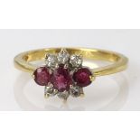 18ct ruby and diamond cluster ring, finger size M, weight 3.3g