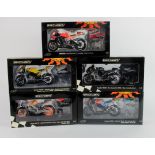 Minichamps. Five 1:12 scale motorbike / motorcycle models, comprising Yamaha YZR-M1 'Valentino Rossi