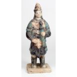 Chinese Ming Dynasty Tomb Warrior Figure. C, 17th century AD. Partially covered in a blue glaze to