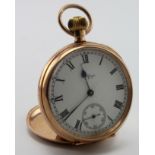 Gents 9ct cased open face pocket watch by Waltham, Hallmarked Chester 1923. The white dial with