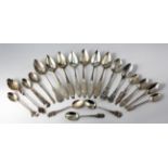 Twenty assorted Continental & foreign silver teaspoons, including souvenir examples, weight 240g