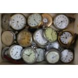 Eighteen (18) Gents base metal pocket watches, noted Moeris GSTP issue, gold plated Vertex etc.