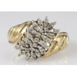 9ct yellow gold stylised diamond cluster ring, finger size K, weight 4.3g