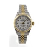 Ladies steel & gold Rolex Oyster perpetual datejust wristwatch. the white dial with gilt roman