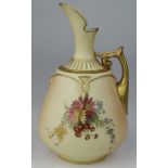 Royal Worcester blush ivory jug, with floral decoration, gilt handle (no. 1668), makers stamp to