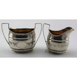 Silver milk jug & sugar bowl, with similar engraved decoration, hallmarked 'Thomas Lamborn,