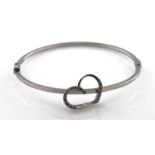 9ct White Gold stone set Heart Bangle weight 4.5g