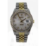 Gents Steel and Gold Rolex Datejust watch with custom diamond channel set bezel & dial, working when