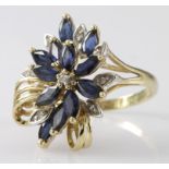 9ct Gold Sapphire and Diamond Ring size N weight 4.1g