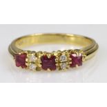 18ct Gold Ruby and Diamond Ring size K weight 3.0g