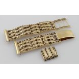 9ct gold (hallmarked Birmingham 1962?) expandable watch strap with spare link. Total weight 27g