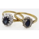 Two 18ct Gold Sapphire and Diamond Rings size J weight 5.6g