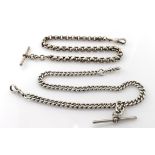 Two Silver hallmarked "T" bar pocket watch chains, total weight 73.1g