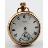 Gents 9ct gold cased open face pocket watch by Waltham in a Dennison case, hallmarked Birmingham