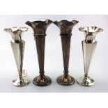 Two pairs of silver posy vases, hallmarked 'Walker & Hall, Sheffield 1910' & 'H. Clifford Davis Ltd,