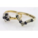 18ct sapphire and diamond cluster ring, finger size I, weight 5.0g. 9ct sapphire and diamond