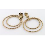 9ct yellow gold double ring drop earrings with post and butterfly fittings, weight 5.0g