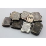 Silver Vesta cases (9) mainly early 20th Century in mixed condition. Total weight 223.9g