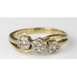 9ct yellow gold diamond triple cluster ring 0.50ct, finger size P weight 3.4g