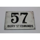 Bury St. Edmunds enamel metal sign, Numbered 57. Possibly a type of Licence.