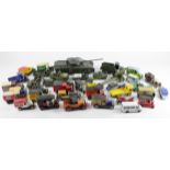 Diecast. A collection of diecast vehicles, including lorries, tanks, guns, etc., makers include