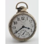 Waltham 14kt white gold filled pocket watch, the white dial with arabic numerals and and