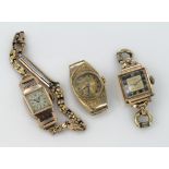 Three 9ct cased ladies wristwatches, all AF