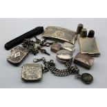 Mixed Silver to include, thimbles, vesta cases, chains, cigarette holder and a small selection of