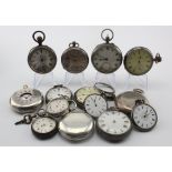 Fourteen (14) Silver cased pocket watches, various sizes. All AF