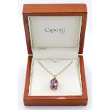 Clogau 9ct Gold Amethyst Pendant on a 9ct Gold Fine chain weight 9.0g