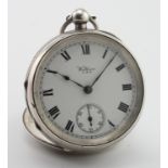 Gents Silver open face pocket watch by Waltham . Hallmarked Birmingham 1922. The white dial with