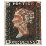 GB - 1840 Penny Black Plate 2 (R-C) four margins, no faults, very fine used cat £375