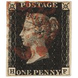 GB - 1840 Penny Black Plate 6 (H-F) four good even margins, no faults, very fine used, cat £375